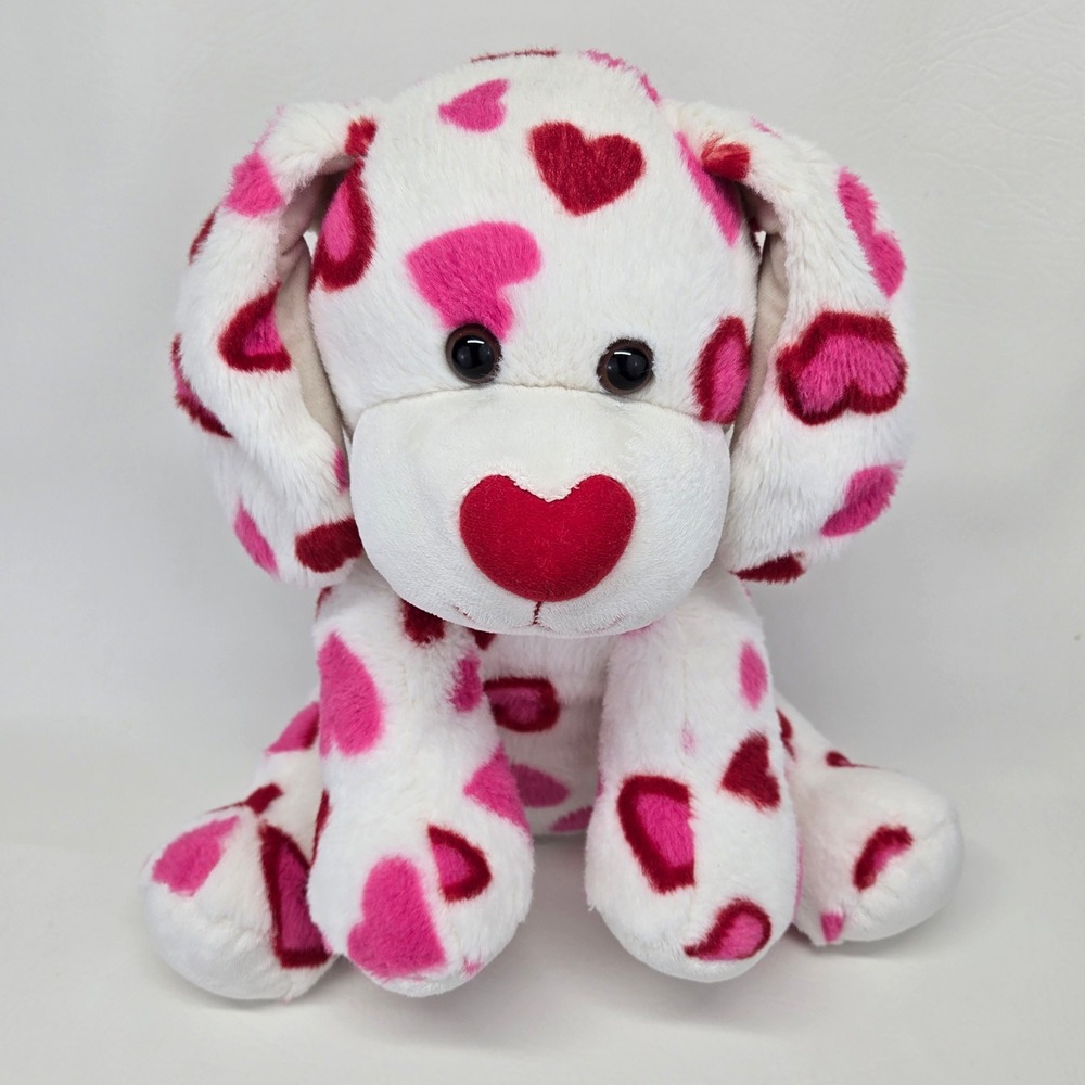 Build-A-Bear Workshop Hugs A Plenty Hearts Puppy Dog Plush Pink Red Nose 16"